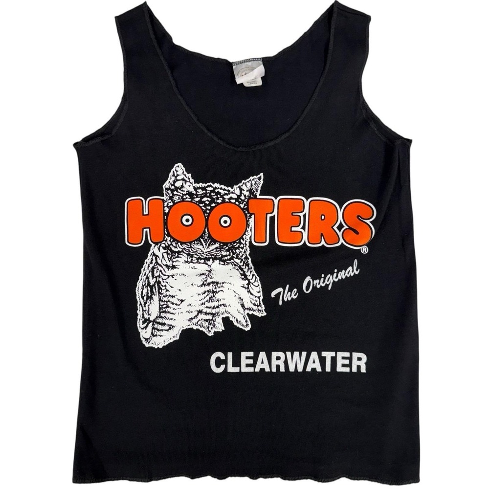Vintage 90s Womens Large Hooters Tank Top Clearwater FL Owl Graphic 100% Cotton